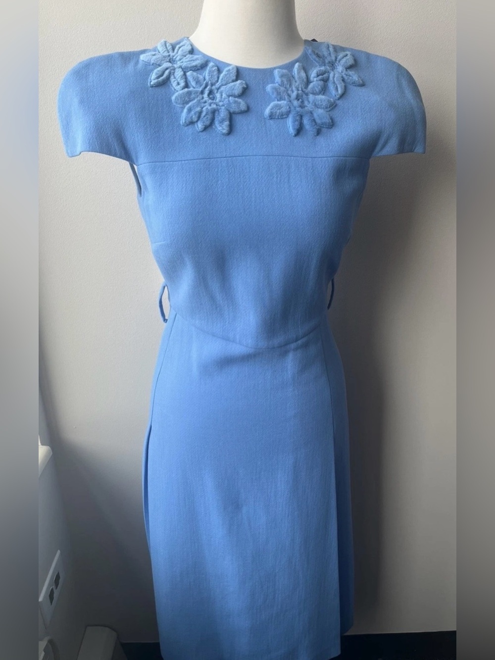 $2850 NEW Fendi Blue Mink Fur Flower Crepe Dress 100% wool Sz US 2 IT 38 NO BELT